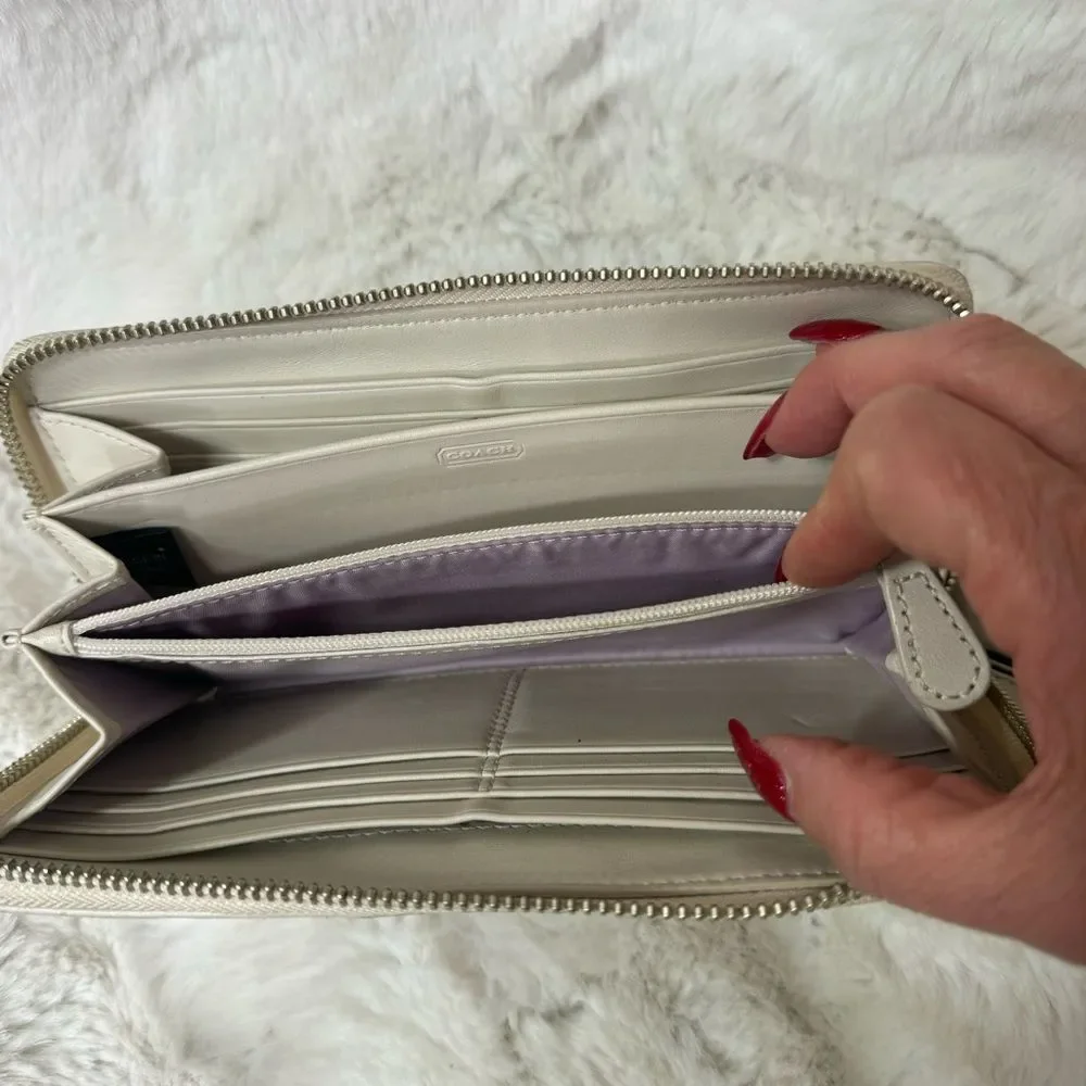 Coach Tan Multicolor Soho Optic Credit Card Zip Around Buckle Wallet